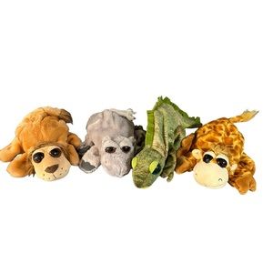 Lot 4 Glove Hand Puppets Caltoy Lakeshore Jungle Lion Hippo Giraffe Iguana plush